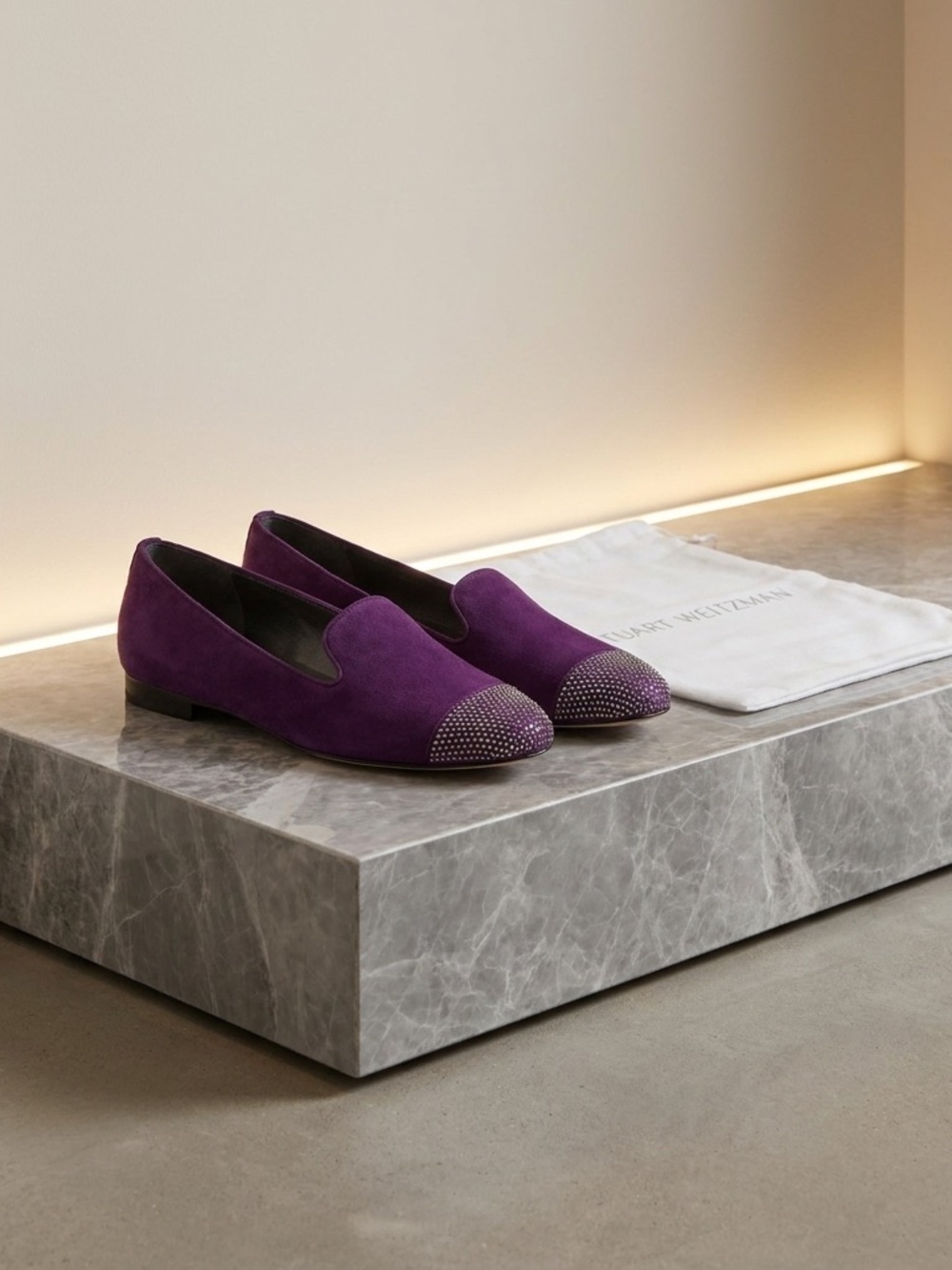 Stuart Weitzman purple flats with bedazzles